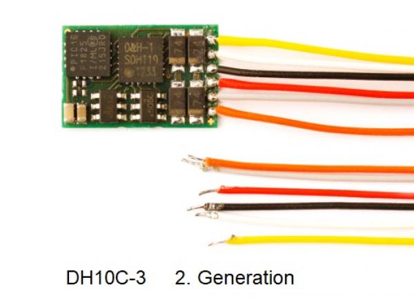D&H DH10C (2. Generation), Mini-Lokdecoder, 1.5 A, SX1, SX2, DCC, MM, DC-analog, 6 Ausgänge, SUSI